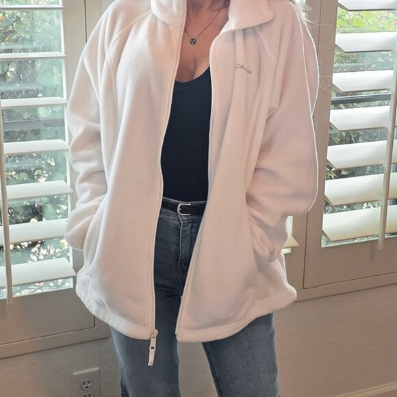 Columbia Warm Fleece Jacket Women's XL - 100% Polyester - White With Collar - Picture 1 of 11